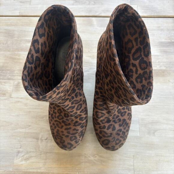 GIANNI BINI Womens Size 8M Leopard Suede Slouch Ankle Platform Wedge Bootie Read - Picture 8 of 11